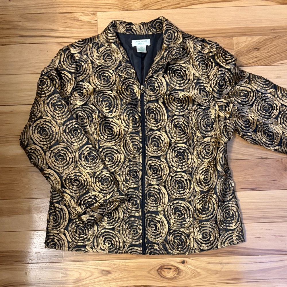 Laura Ashley Black & Gold Zip-Front Jacquard Jacket
